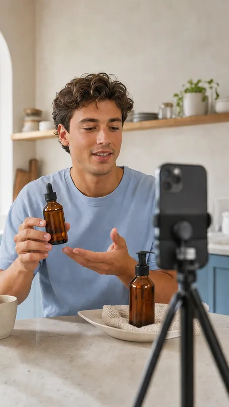 Creator filming an asset in a compact studio