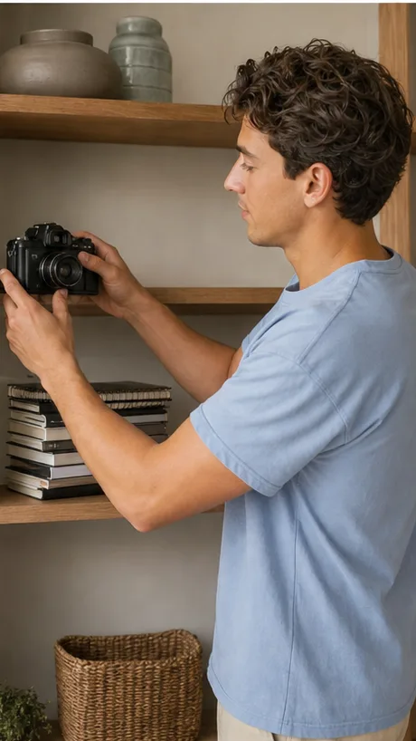 Creator organising camera work for an archive