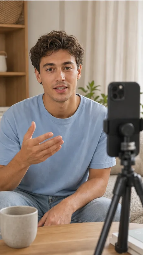 Creator recording a direct-to-camera UGC testimonial