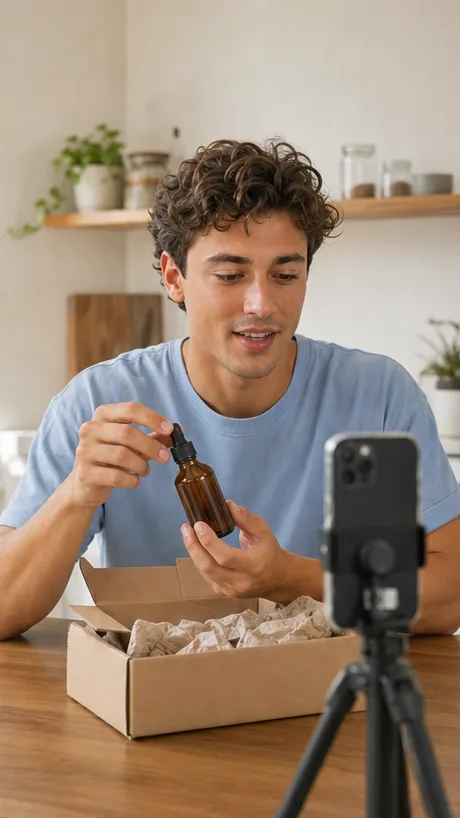 Creator filming an honest sample unboxing